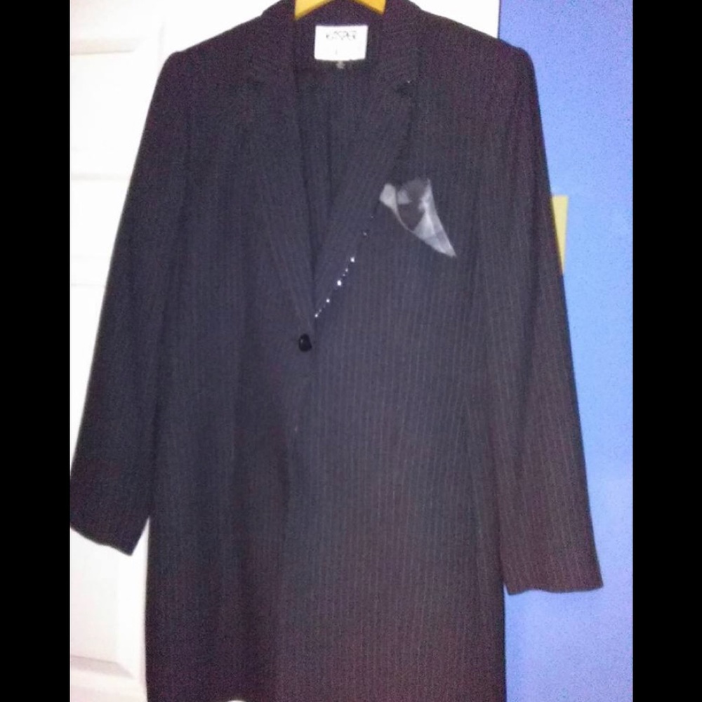 Pinned-Strip Kasper Suit; size 12
